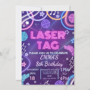 Laser Tag Geburtstagsfeier für Mädchen Neon Glow L Einladung