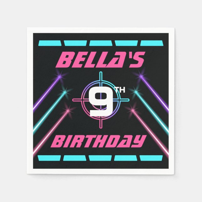 Laser Tag Girls Neon Geburtstagsparty Serviette (Vorderseite)