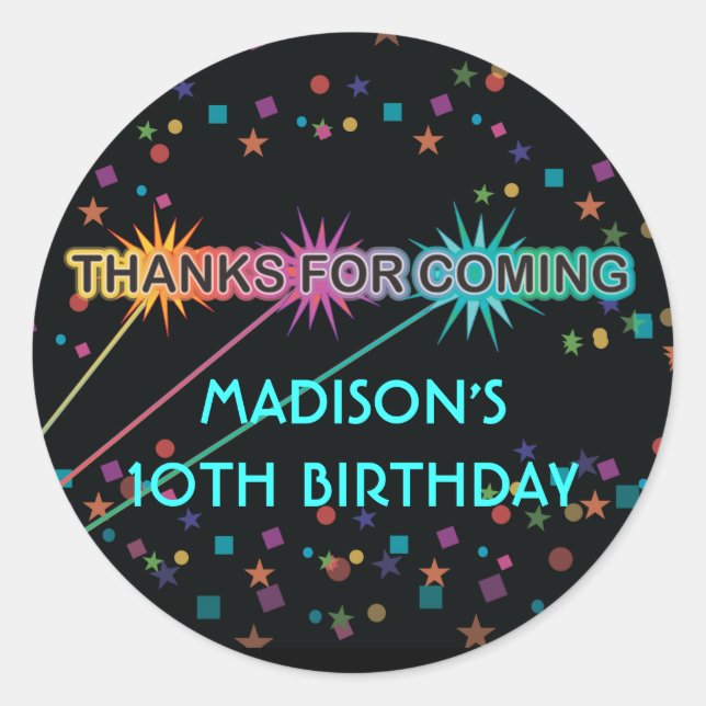 Laser Tag Letters Round Dankeschön für Sticker (Vorderseite)