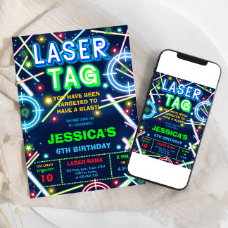 Laser Tag Neon Glow Geburtstagseinladung Einladung