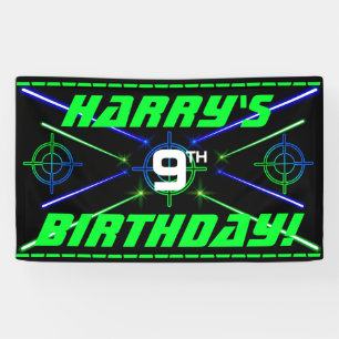 Laser Tag Neon Green und Blue Beams Geburtstagspar Banner