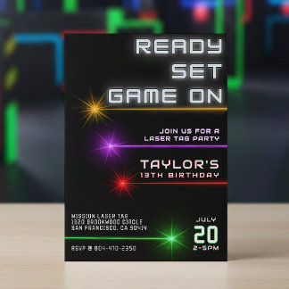 Laser Tag Neon Light Geburtstagsparty Einladung