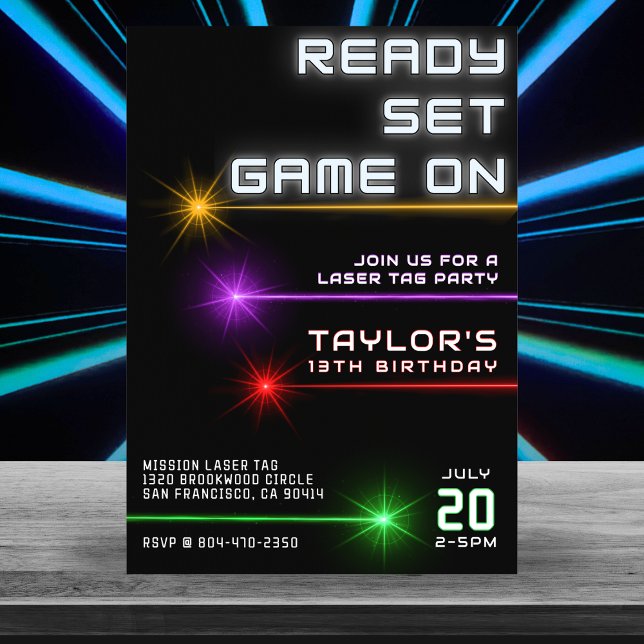 Laser Tag Neon Light Geburtstagsparty Einladung (Laser Tag Neon Birthday Party Invitation
)