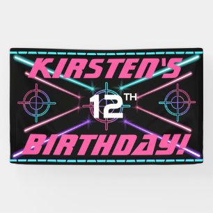 Laser-Tag Pink, Aquamarine, Lila Beams Geburtstags Banner