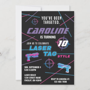 Laser Tag Pink Lila Blue Geburtstagsparty Einladung