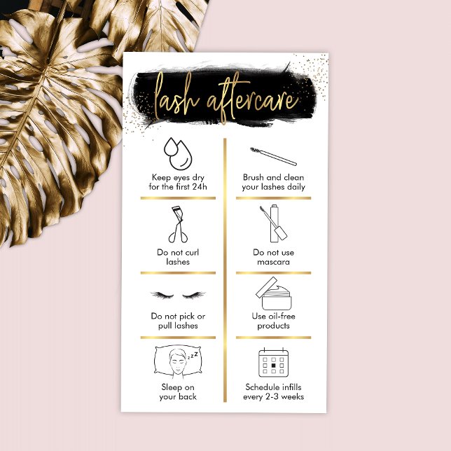 Lash Aftercare Guide Black & Gold Glitzer Salon Visitenkarte (Von Creator hochgeladen)