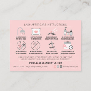 Lash Aftercare Instructions Extensions Care Cards Visitenkarte