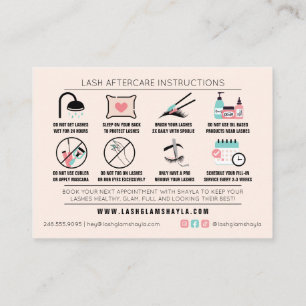 Lash Aftercare Instructions Extensions Care Cards Visitenkarte