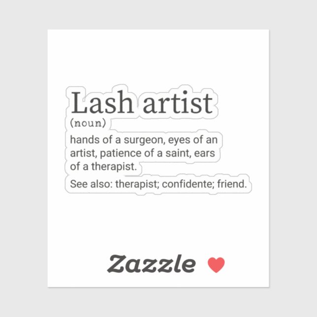 Lash Artist Definition, Lash Tech, Lash Artist Aufkleber (Blatt)