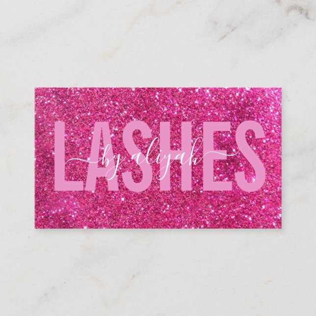 Lash Artist Typografy Funkelnd Pink Glitzer Visitenkarte (Vorderseite)