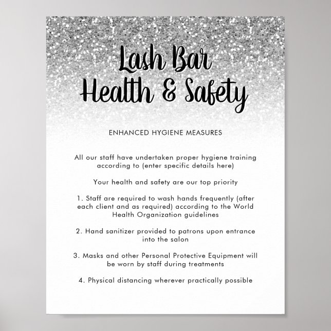 Lash Bar Health Safety Poster Silver Glitzer (Vorne)