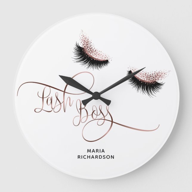 Lash Boss Makeup Eyebrow Eyes Lashes Rose Gold Große Wanduhr (Vorderseite)