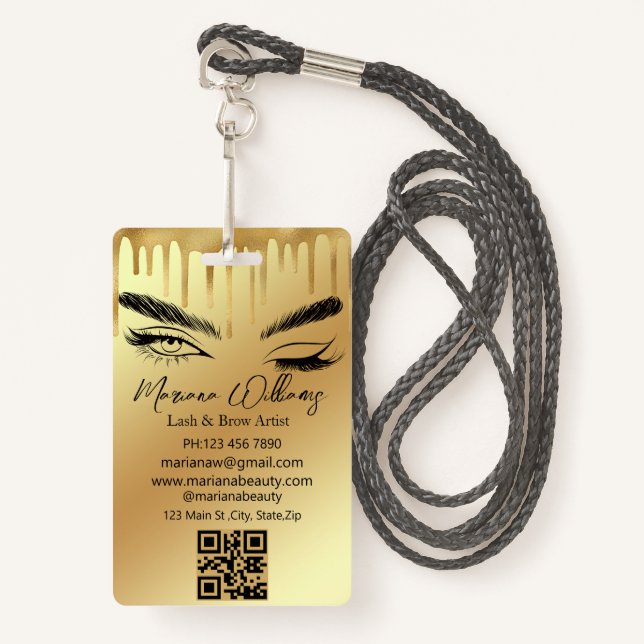 lash & brow artist qr code gold dripping business ausweis (Vorderseite mit Schlüsselband)