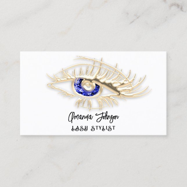 Lash Brow Makeup Logo White Blue Eye Qr Code Gold Visitenkarte (Vorderseite)