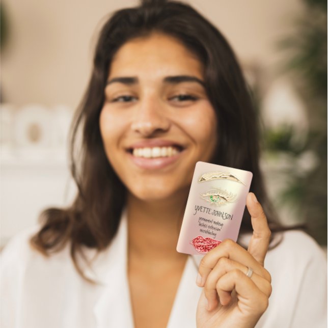 Lash Brow Permanent Makeup QRCode Gold Rose Green Visitenkarte (Lash Brow Permanent Makeup QR Code Gold Rose Green Business Card)