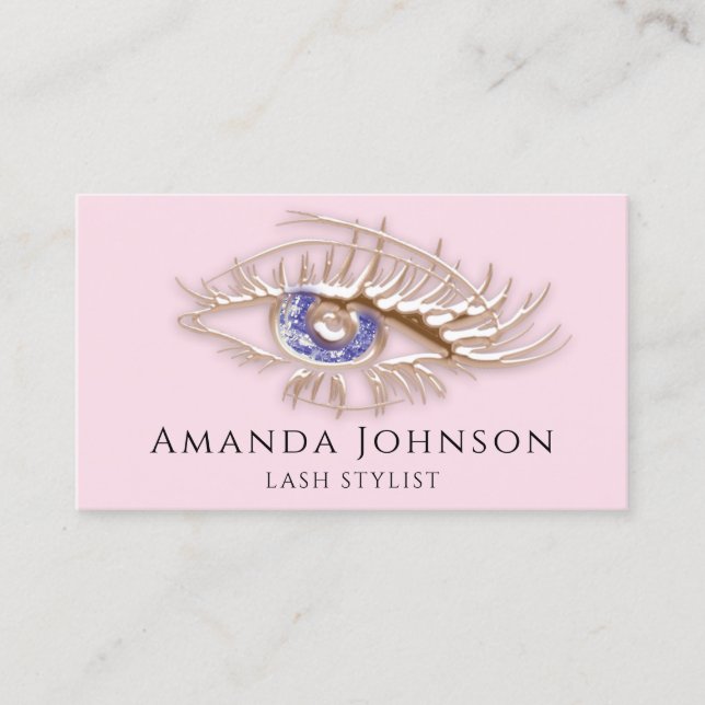 Lash Brows Makeup Logo Blue Eye Qr Code Rose Gold Visitenkarte (Vorderseite)