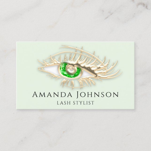 Lash Brows Makeup Logo Green Eye Qr Code Gold Visitenkarte (Vorderseite)