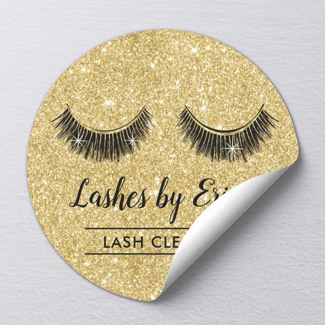 Lash Cleaner Eyelash Extensions Gold Glitzer Runder Aufkleber (Von Creator hochgeladen)
