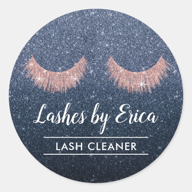 Lash Cleaner Eyelash Extensions Navy Blue Glitzer Runder Aufkleber (Vorderseite)