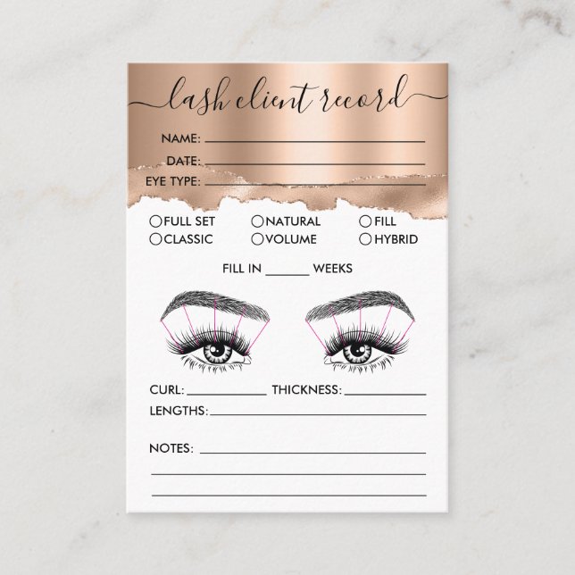 Lash Client Record Add Logo Rose Gold Tee Visitenkarte (Vorderseite)