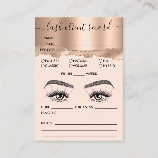 Lash Client Record Add Logo Rose Gold Teergeschäft Visitenkarte (Vorderseite)