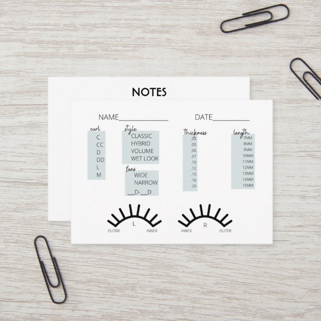 Lash-Client-Record-Karte Visitenkarte (Vorderseite/Rückseite Beispiel)