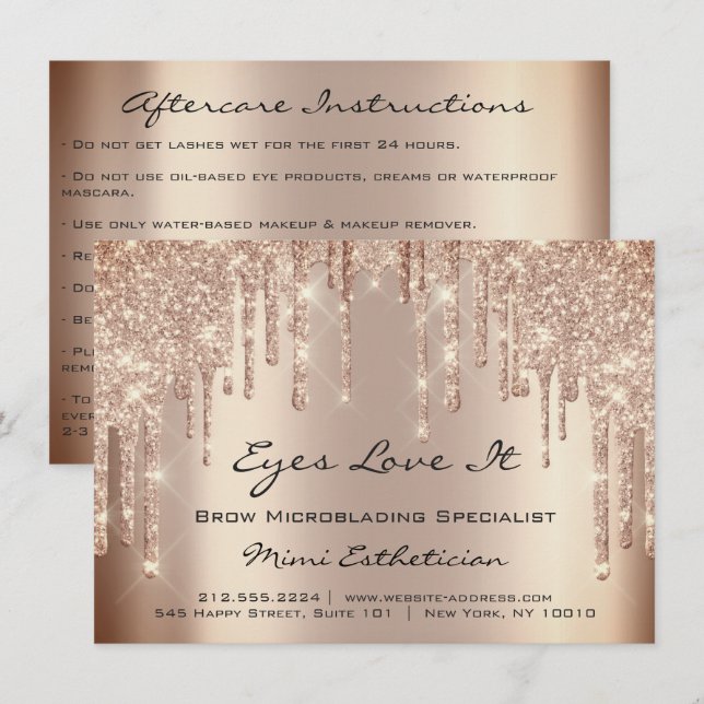 Lash Extension Aftercare Instruction Skinn Glitzer Einladung (Vorne/Hinten)