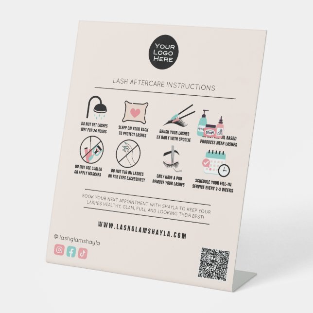 Lash Extension Aftercare Instructions Beauty Salon Sockelschild (Vorderseite)