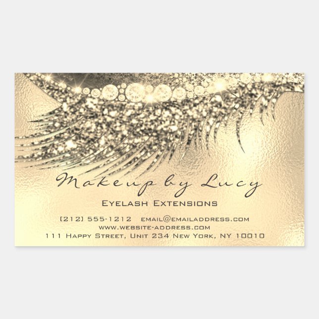 Lash Extension Makeuty Beauty Gold Glam Glitzer Rechteckiger Aufkleber (Vorderseite)