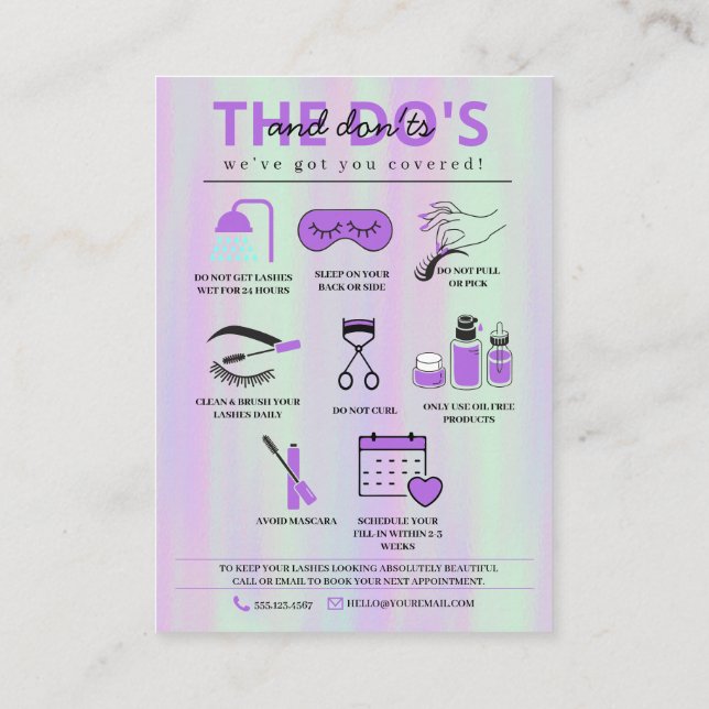 Lash Extensions Aftercare Instructions Business Ca Visitenkarte (Rückseite)
