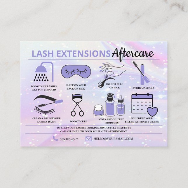 Lash Extensions Aftercare Instructions Business Ca Visitenkarte (Rückseite)