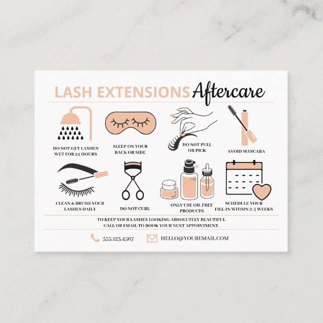 Lash Extensions Aftercare Instructions Business Ca Visitenkarte (Rückseite)