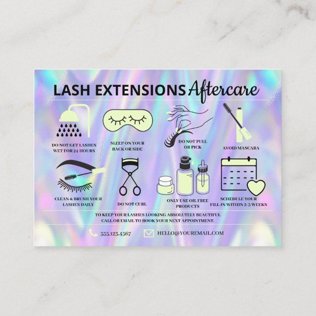 Lash Extensions Aftercare Instructions Business Ca Visitenkarte (Rückseite)