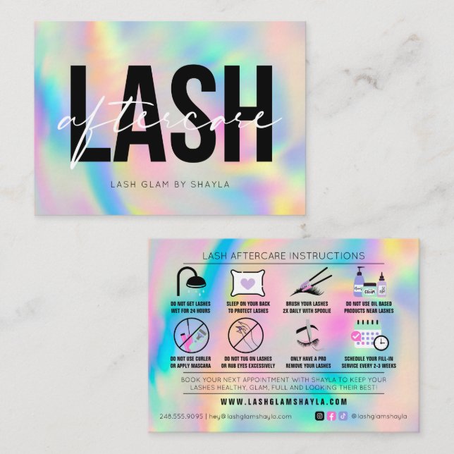 Lash-Extensions Aftercare Instructions Rainbow Bus Visitenkarte (Vorne/Hinten)