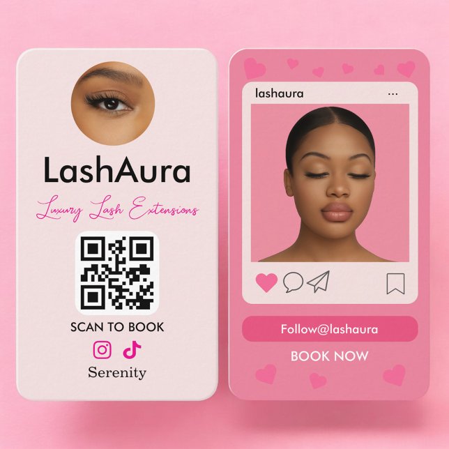 Lash Extensions Pink QR Code Photo Visitenkarte (Von Creator hochgeladen)