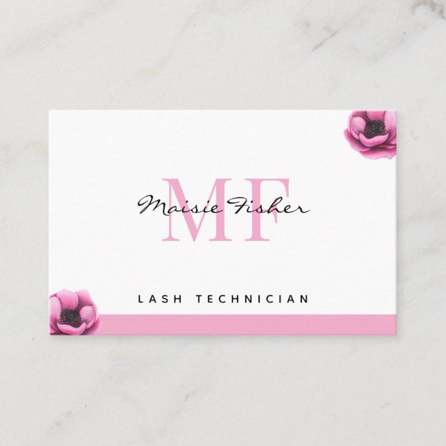 Lash Extensions QR Code Monogram Eyelash Tech Visitenkarte (Vorderseite)