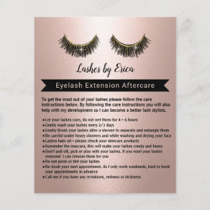 Lash Extensions Rose Gold Aftercare Instruction Flyer