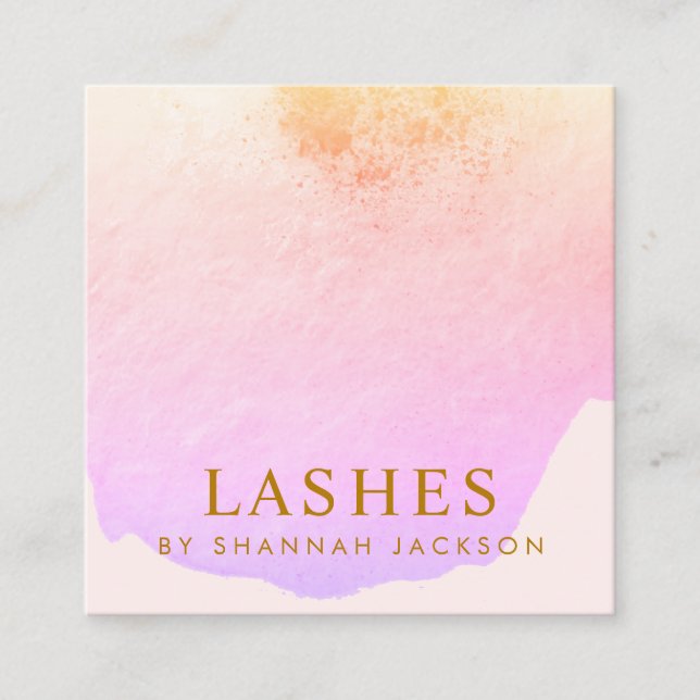 Lash Extensions Trendy Pink Wasserfarbe Abstrakt Quadratische Visitenkarte (Vorderseite)