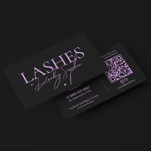 Lash-Künstlerin Minimal Schwarz Lila Monogramm Visitenkarte
