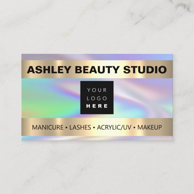 Lash Makeup Nail Stylist Logo-Holograph-Aufkleber Visitenkarte (Vorderseite)