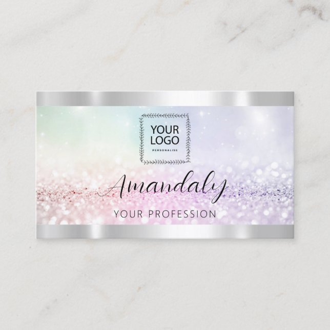 Lash Nails QRCode Logo Eleganter Glitzer Visitenkarte (Vorderseite)