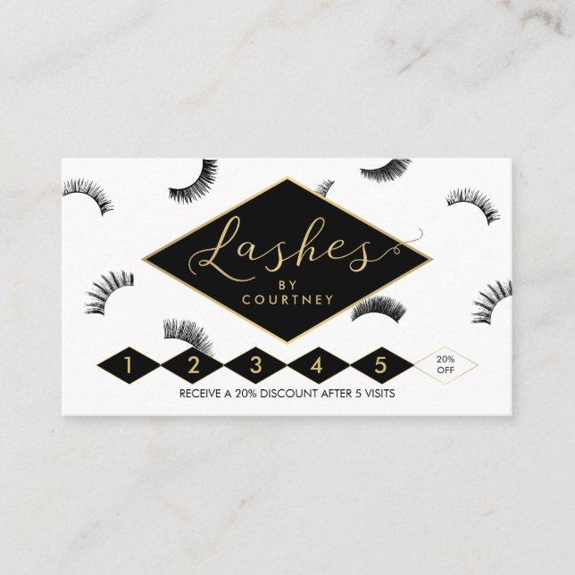 Lash Salon Loyalität Weiß/Schwarz/Gold Treuekarte (Vorderseite)