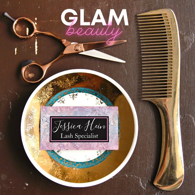 Lash Specialist Monogram Glitzer Script Salon Visitenkarte (Von Creator hochgeladen)