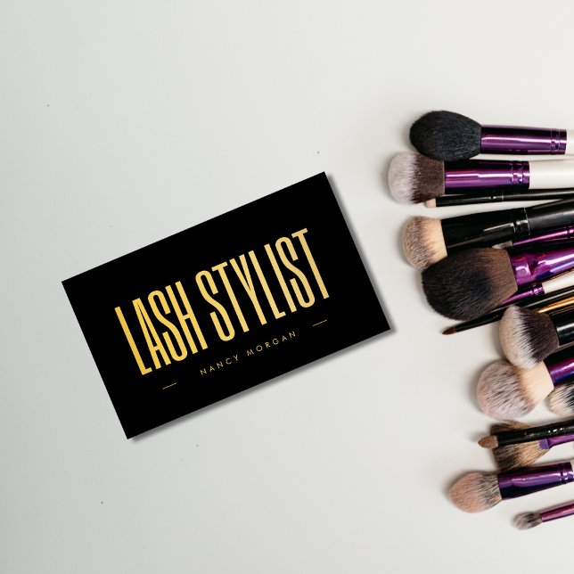 Lash Stylist Black und Gold Visitenkarte (Von Creator hochgeladen)