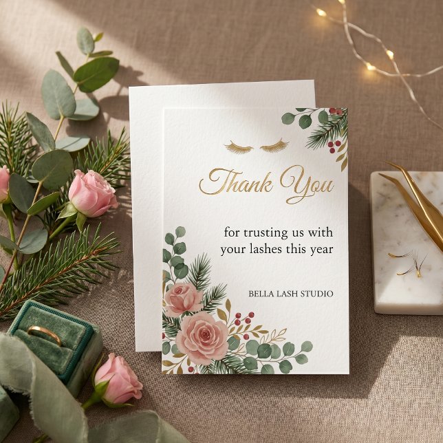 Lash-Tech-Feiertags-Dankeskarten Botanisch Dankeskarte (Lash Tech Holiday Thank You Card Botanical Christmas)