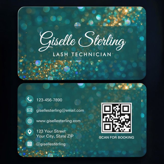 Lash Tech Grün Gold QR Code Professional Visitenkarte (Von Creator hochgeladen)