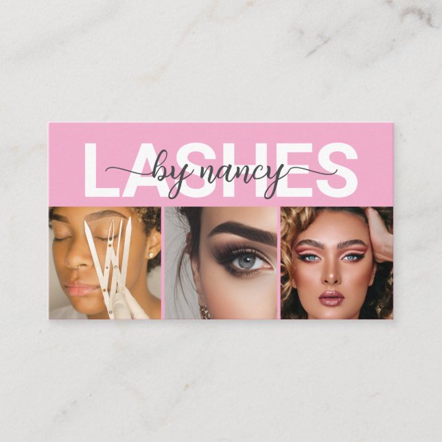 Lash Tech Pink 3 Foto Raster Qr Code Lash Artist  Visitenkarte (Vorderseite)