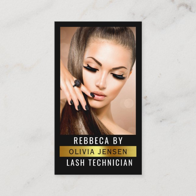 Lash Tech Salon Foto Black Luxury QR Code Visitenkarte (Vorderseite)