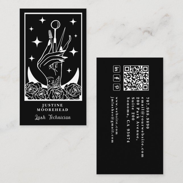 Lash Tech Tarot Card Black Business Card Visitenkarte (Vorne/Hinten)