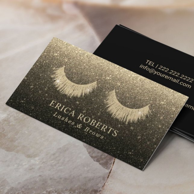 Lash Techniker Moderner Black & Gold Glitzer Salon Visitenkarte (Von Creator hochgeladen)